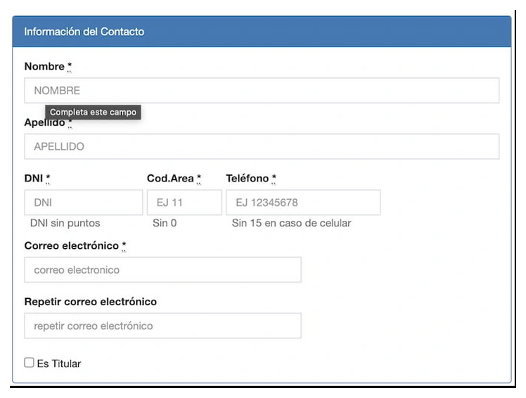 Paso 2 para sacar turno de la VTV en Patagones: información del contacto